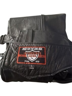 INTERSTATE Adjustable Leather Black Chaps Size L —Unisex — Vintage?